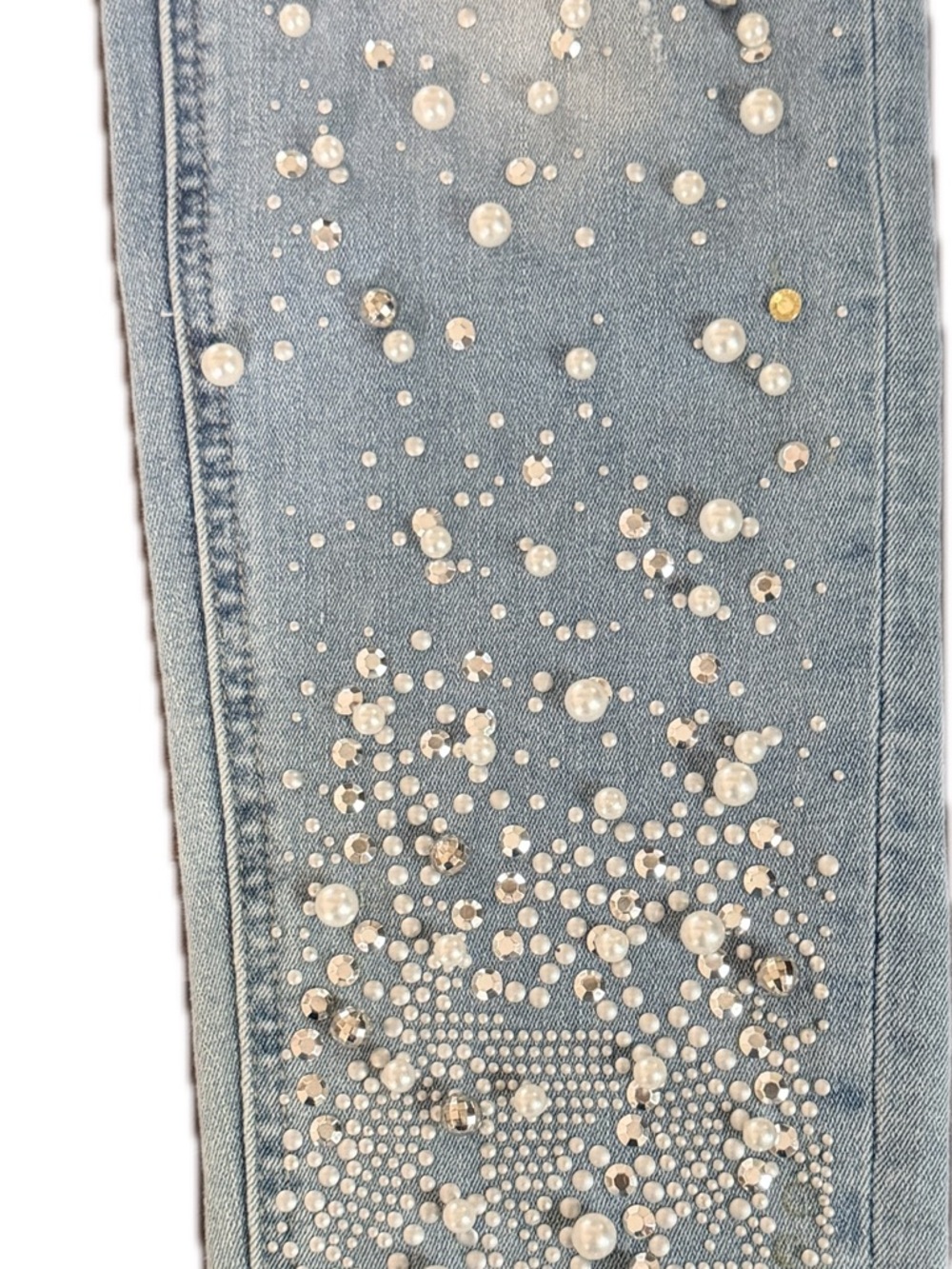 VENUS Light Blue Distressed Skinny Jeans with Pearl Embellishment - Picture 2 of 7